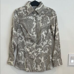 ETRO Cream Beige Black Paisley Patterned Women’s Button Down Tailored Shirt XS